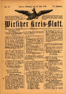 Wirsitzer Kreis-Blatt: herausgegeben vom Königlichen Landraths-Amte 1897.05.26 Jg.53 Nr41