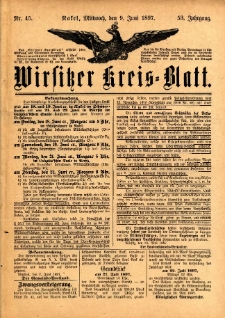 Wirsitzer Kreis-Blatt: herausgegeben vom Königlichen Landraths-Amte 1897.06.09 Jg.53 Nr45