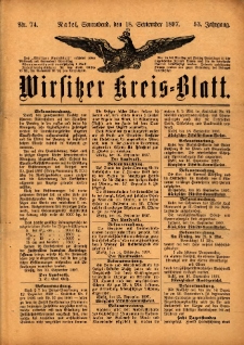 Wirsitzer Kreis-Blatt: herausgegeben vom Königlichen Landraths-Amte 1897.09.18 Jg.53 Nr74