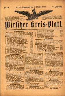Wirsitzer Kreis-Blatt: herausgegeben vom Königlichen Landraths-Amte 1897.10.02 Jg.53 Nr78
