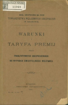 Warunki i taryfa premij przy fakultatywnych ubezpieczeniach na wypadek śmiertelności wojennej