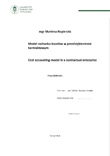 Model rachunku kosztów w przedsiębiorstwie kontraktowym