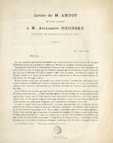 Lettre de M. Amyot éditeur-libraire à M. Alexandre Chodzko professeur du Collége de France, a Paris