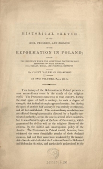 [Prospekt] Historical sketch of the rise, progress, and decline of the reformation in Poland [...]