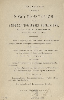 Prospekt na dzieło p. t. Nowy Messyanizm czyli Andrzej Towiański odsłoniony [...]