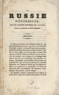 La Russie pittoresque, par une Société d'hommes de lettres, sous la direction de Jean Czynski : prospectus