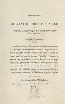 Souvenirs d'une Polonoise, Histoire anecdotique de derniers temps de la Pologne : prospectus