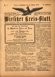 Wirsitzer Kreis-Blatt: herausgegeben vom Königlichen Landraths-Amte 1898.01.15 Jg.54 Nr5