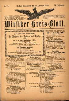 Wirsitzer Kreis-Blatt: herausgegeben vom Königlichen Landraths-Amte 1898.01.22 Jg.54 Nr7