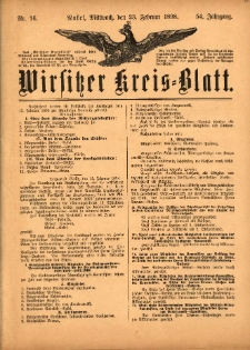 Wirsitzer Kreis-Blatt: herausgegeben vom Königlichen Landraths-Amte 1898.02.23 Jg.54 Nr16
