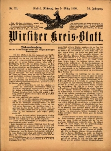 Wirsitzer Kreis-Blatt: herausgegeben vom Königlichen Landraths-Amte 1898.03.09 Jg.54 Nr20