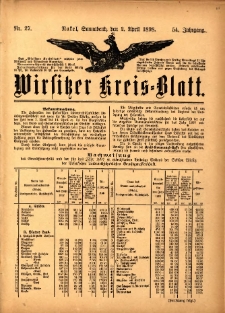 Wirsitzer Kreis-Blatt: herausgegeben vom Königlichen Landraths-Amte 1898.04.02 Jg.54 Nr27