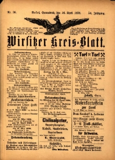 Wirsitzer Kreis-Blatt: herausgegeben vom Königlichen Landraths-Amte 1898.04.16 Jg.54 Nr30
