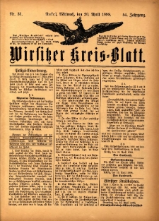Wirsitzer Kreis-Blatt: herausgegeben vom Königlichen Landraths-Amte 1898.04.20 Jg.54 Nr31