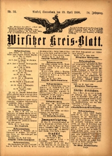 Wirsitzer Kreis-Blatt: herausgegeben vom Königlichen Landraths-Amte 1898.04.23 Jg.54 Nr32