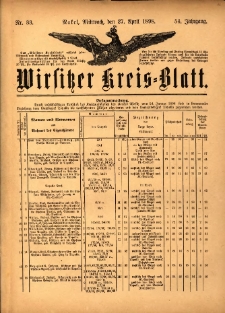 Wirsitzer Kreis-Blatt: herausgegeben vom Königlichen Landraths-Amte 1898.04.27 Jg.54 Nr33