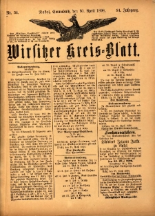 Wirsitzer Kreis-Blatt: herausgegeben vom Königlichen Landraths-Amte 1898.04.30 Jg.54 Nr34
