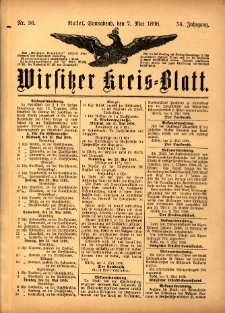 Wirsitzer Kreis-Blatt: herausgegeben vom Königlichen Landraths-Amte 1898.05.07 Jg.54 Nr36