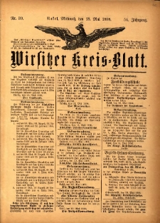 Wirsitzer Kreis-Blatt: herausgegeben vom Königlichen Landraths-Amte 1898.05.18 Jg.54 Nr39