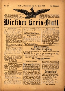 Wirsitzer Kreis-Blatt: herausgegeben vom Königlichen Landraths-Amte 1898.05.21 Jg.54 Nr40