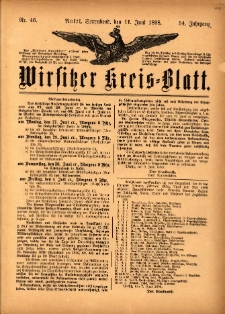Wirsitzer Kreis-Blatt: herausgegeben vom Königlichen Landraths-Amte 1898.06.11 Jg.54 Nr46