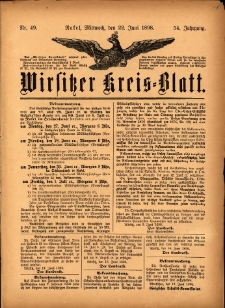 Wirsitzer Kreis-Blatt: herausgegeben vom Königlichen Landraths-Amte 1898.06.22 Jg.54 Nr49