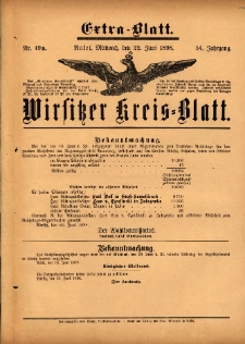 Wirsitzer Kreis-Blatt: herausgegeben vom Königlichen Landraths-Amte 1898.06.22 Jg.54 Nr49a