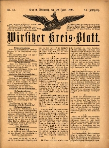 Wirsitzer Kreis-Blatt: herausgegeben vom Königlichen Landraths-Amte 1898.06.29 Jg.54 Nr51