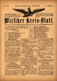 Wirsitzer Kreis-Blatt: herausgegeben vom Königlichen Landraths-Amte 1898.08.06 Jg.54 Nr62