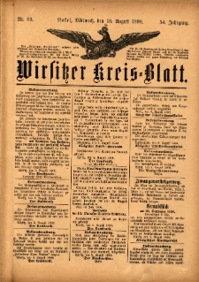 Wirsitzer Kreis-Blatt: herausgegeben vom Königlichen Landraths-Amte 1898.08.10 Jg.54 Nr63