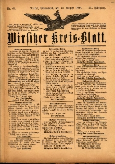 Wirsitzer Kreis-Blatt: herausgegeben vom Königlichen Landraths-Amte 1898.08.13 Jg.54 Nr64