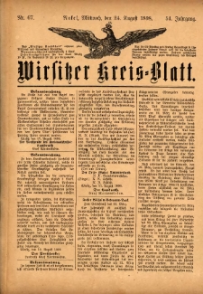 Wirsitzer Kreis-Blatt: herausgegeben vom Königlichen Landraths-Amte 1898.08.24 Jg.54 Nr67