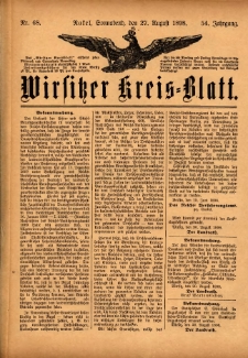 Wirsitzer Kreis-Blatt: herausgegeben vom Königlichen Landraths-Amte 1898.08.27 Jg.54 Nr68