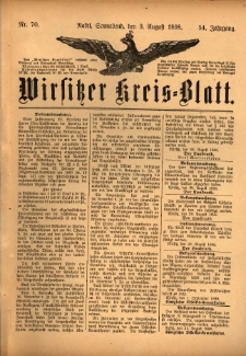 Wirsitzer Kreis-Blatt: herausgegeben vom Königlichen Landraths-Amte 1898.08.03 Jg.54 Nr70