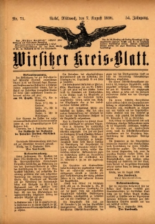 Wirsitzer Kreis-Blatt: herausgegeben vom Königlichen Landraths-Amte 1898.08.07 Jg.54 Nr71
