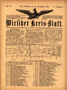 Wirsitzer Kreis-Blatt: herausgegeben vom Königlichen Landraths-Amte 1898.09.14 Jg.54 Nr73