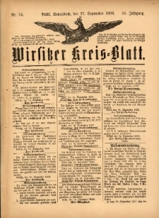 Wirsitzer Kreis-Blatt: herausgegeben vom Königlichen Landraths-Amte 1898.09.17 Jg.54 Nr74