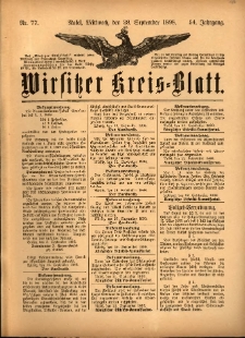 Wirsitzer Kreis-Blatt: herausgegeben vom Königlichen Landraths-Amte 1898.09.28 Jg.54 Nr77