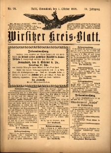 Wirsitzer Kreis-Blatt: herausgegeben vom Königlichen Landraths-Amte 1898.10.01 Jg.54 Nr78