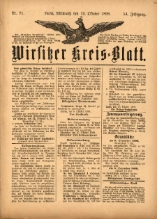 Wirsitzer Kreis-Blatt: herausgegeben vom Königlichen Landraths-Amte 1898.10.12 Jg.54 Nr81