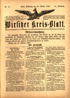 Wirsitzer Kreis-Blatt: herausgegeben vom Königlichen Landraths-Amte 1898.10.26 Jg.54 Nr85