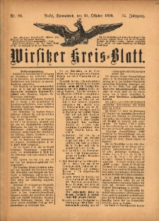 Wirsitzer Kreis-Blatt: herausgegeben vom Königlichen Landraths-Amte 1898.10.29 Jg.54 Nr86