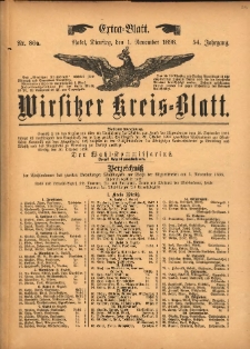 Wirsitzer Kreis-Blatt: herausgegeben vom Königlichen Landraths-Amte 1898.11.01 Jg.54 Nr86a Extra-Blatt