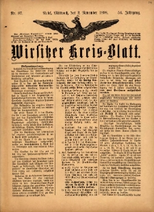 Wirsitzer Kreis-Blatt: herausgegeben vom Königlichen Landraths-Amte 1898.11.02 Jg.54 Nr87