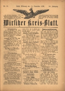 Wirsitzer Kreis-Blatt: herausgegeben vom Königlichen Landraths-Amte 1898.11.16 Jg.54 Nr91