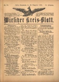 Wirsitzer Kreis-Blatt: herausgegeben vom Königlichen Landraths-Amte 1898.11.19 Jg.54 Nr92