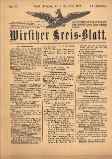 Wirsitzer Kreis-Blatt: herausgegeben vom Königlichen Landraths-Amte 1898.12.07 Jg.54 Nr97