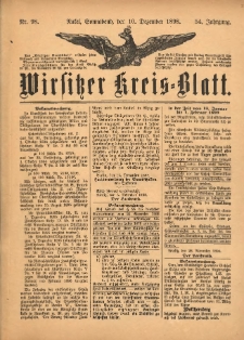 Wirsitzer Kreis-Blatt: herausgegeben vom Königlichen Landraths-Amte 1898.12.10 Jg.54 Nr98