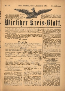 Wirsitzer Kreis-Blatt: herausgegeben vom Königlichen Landraths-Amte 1898.12.21 Jg.54 Nr101