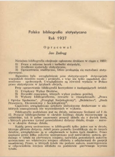 Polska bibliografia statystyczna. Rok 1937